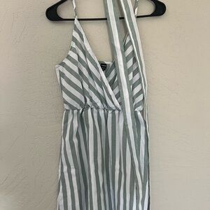 Striped Green and White Kids One Piece